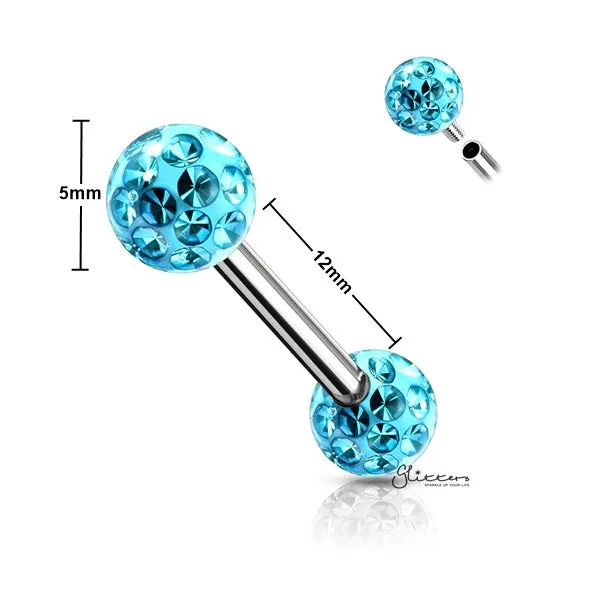 Surgical Steel Nipple Barbell with Epoxy Covered Crystal Paved Balls - Aqua