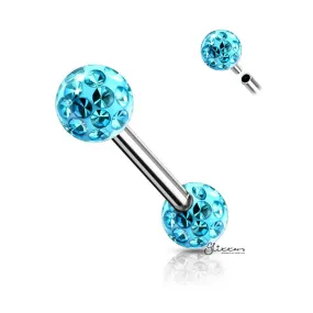 Surgical Steel Nipple Barbell with Epoxy Covered Crystal Paved Balls - Aqua