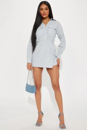 Sweet Escape Tweed Romper - Light Blue