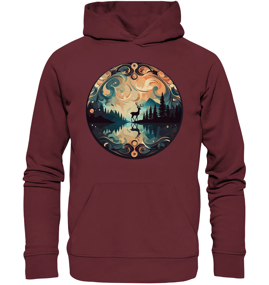 Unisex Bio-Hoodie mit Hirschmotiv "Polarlicht Hirsch"