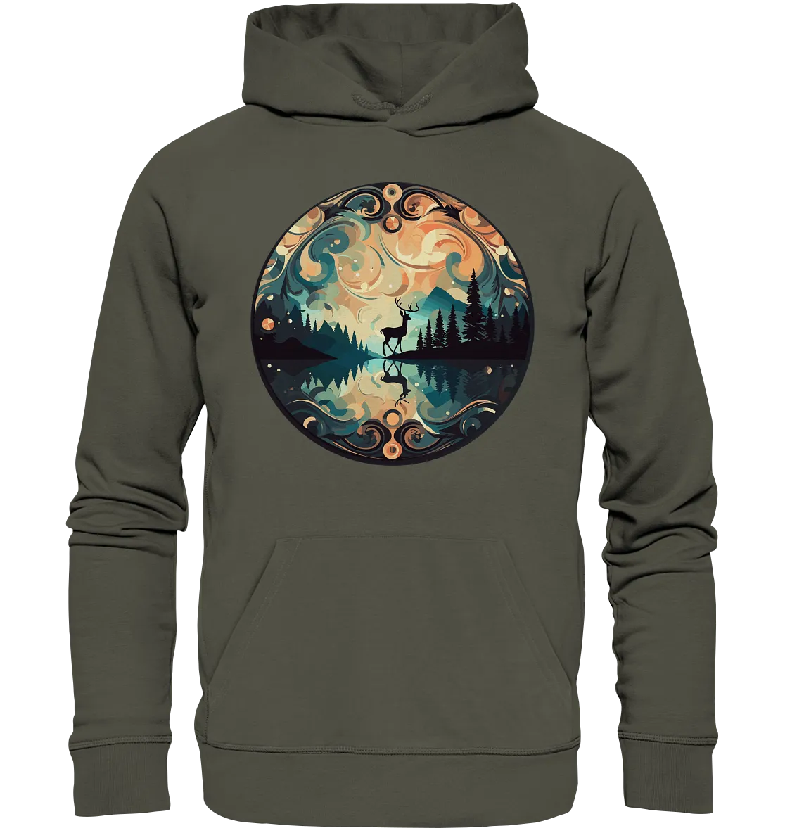 Unisex Bio-Hoodie mit Hirschmotiv "Polarlicht Hirsch"