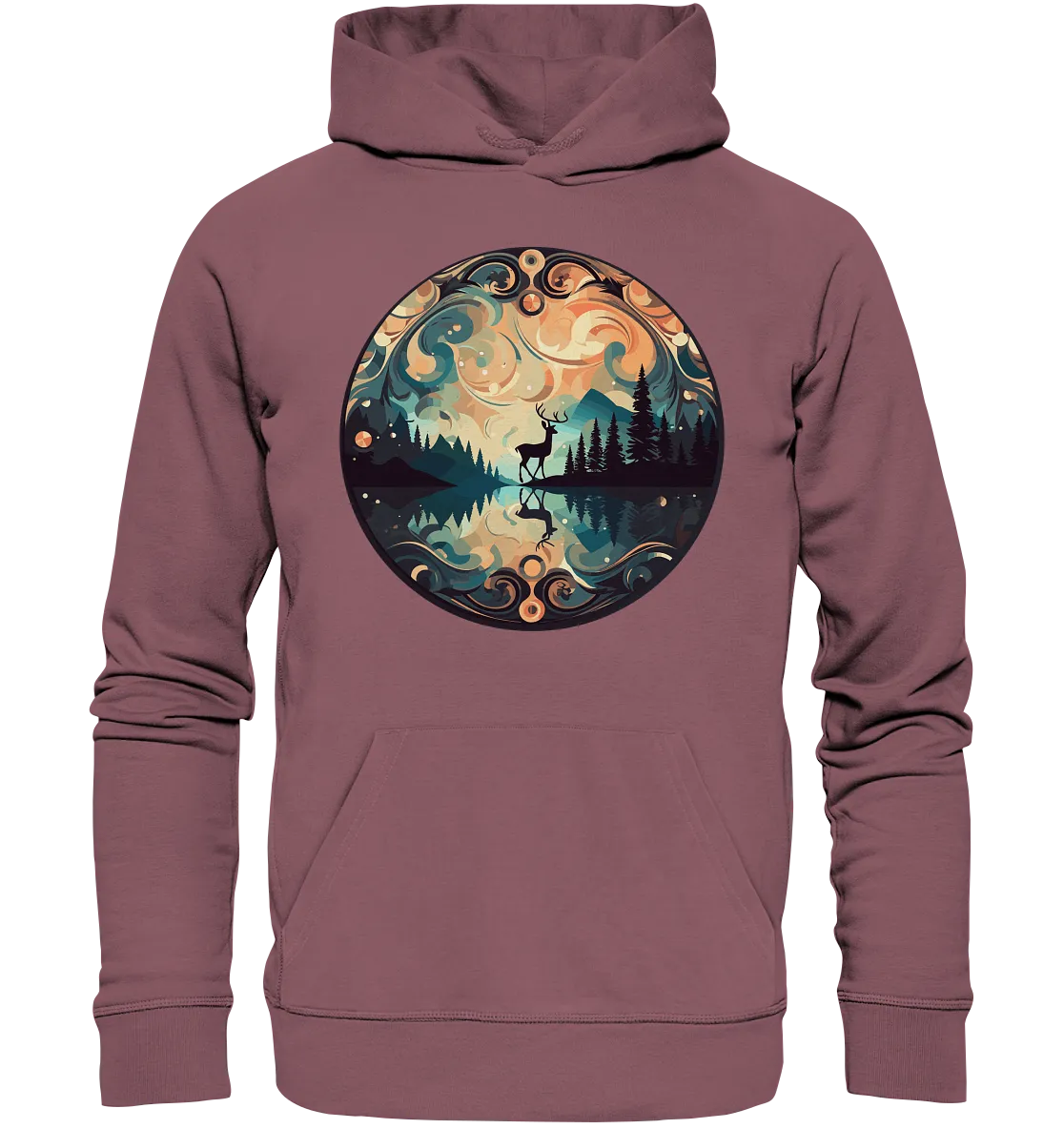 Unisex Bio-Hoodie mit Hirschmotiv "Polarlicht Hirsch"