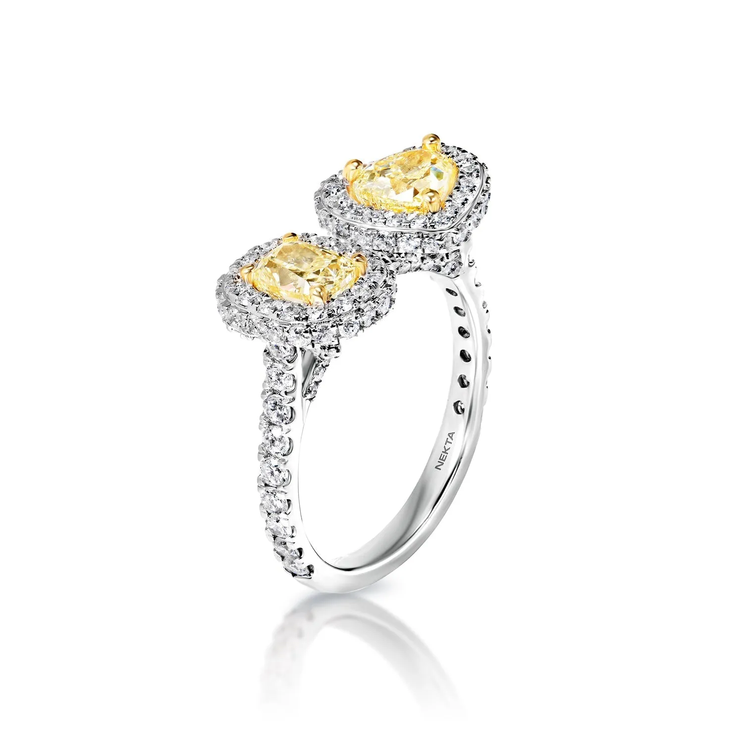 Vanessa 3 Carat Yellow Combine Mix Shape Diamond Engagement Toi Et Moi Ring in 18k White Gold