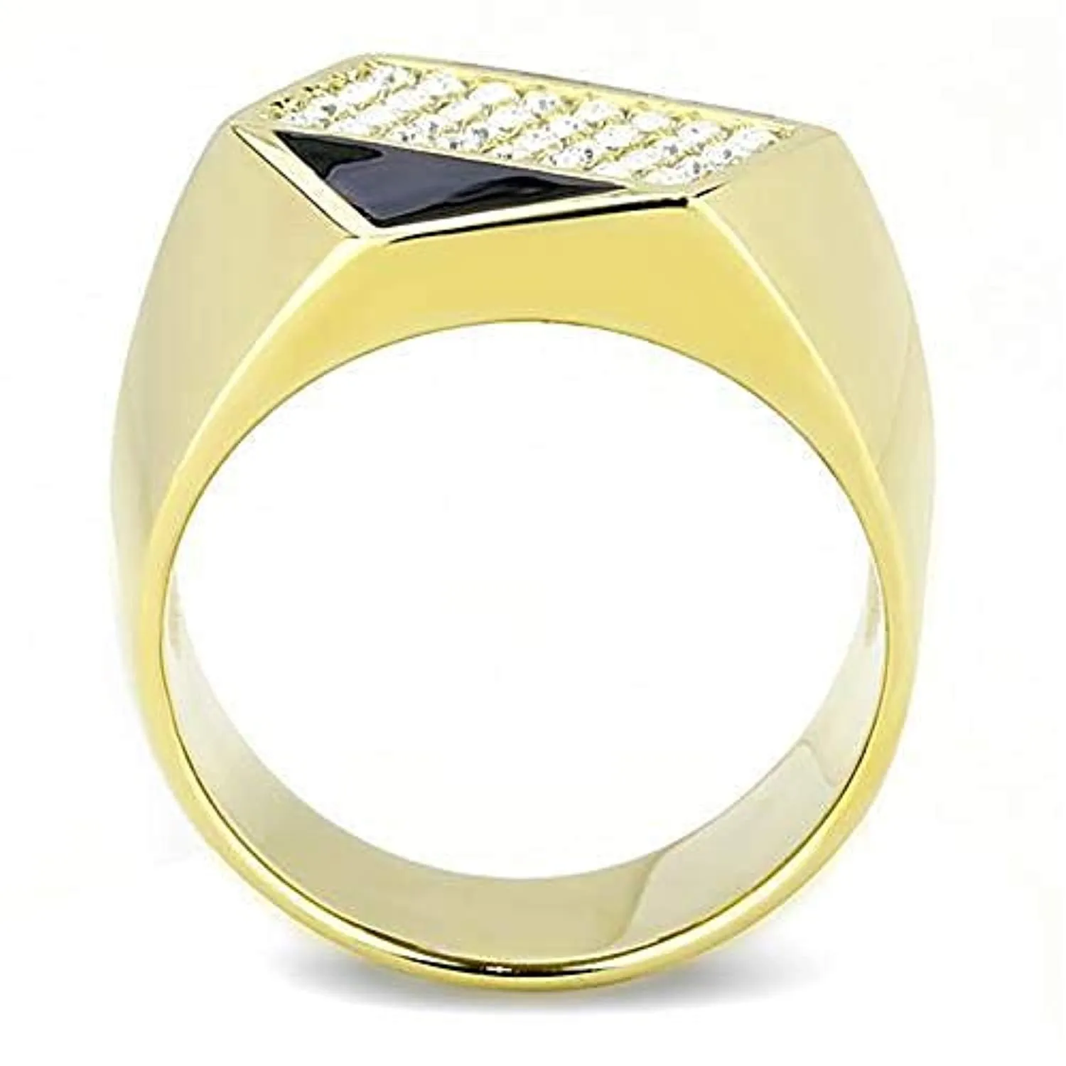 WildKlass Stainless Steel Ring IP GoldMen Top Grade Crystal Clear