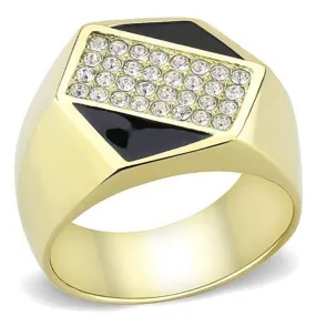 WildKlass Stainless Steel Ring IP GoldMen Top Grade Crystal Clear