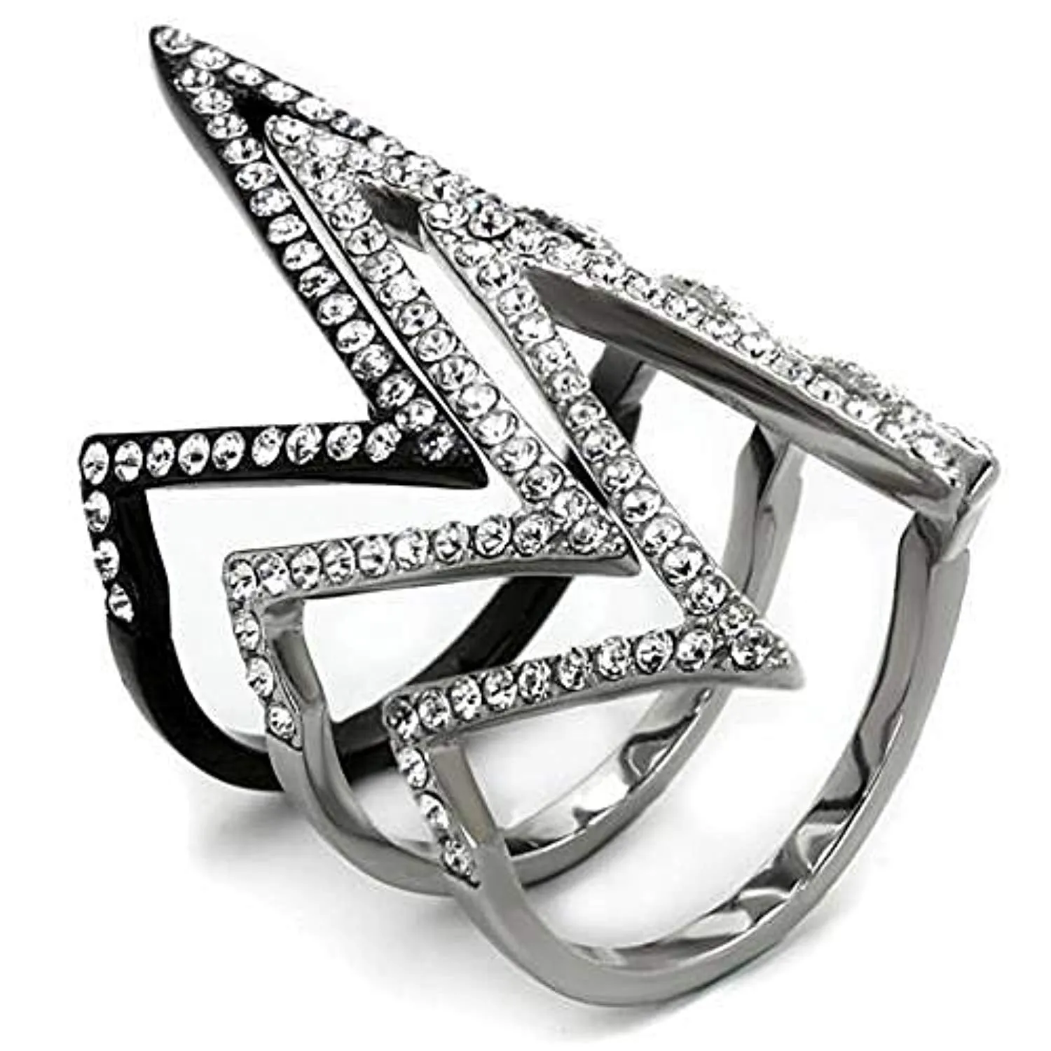 WildKlass Stainless Steel Ring Two-Tone IP Black Women Top Grade Crystal Clear