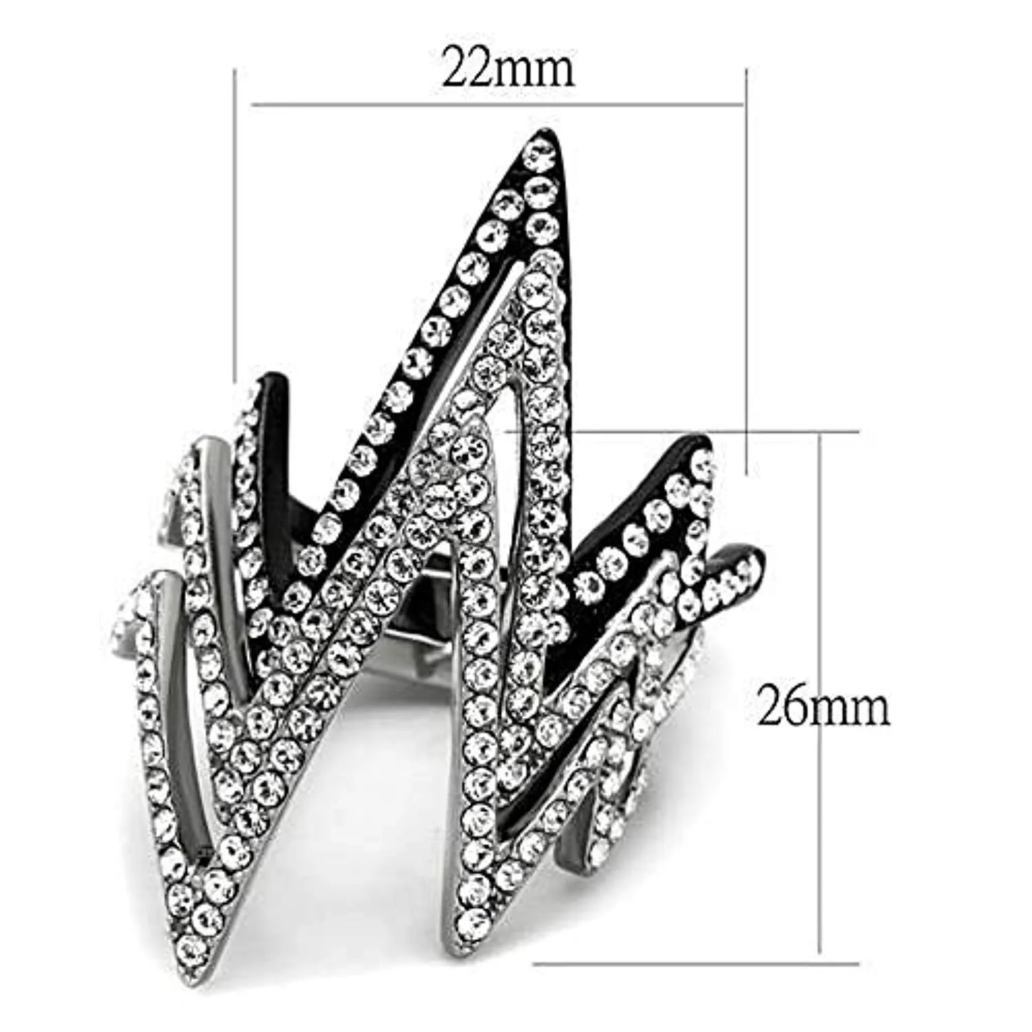 WildKlass Stainless Steel Ring Two-Tone IP Black Women Top Grade Crystal Clear