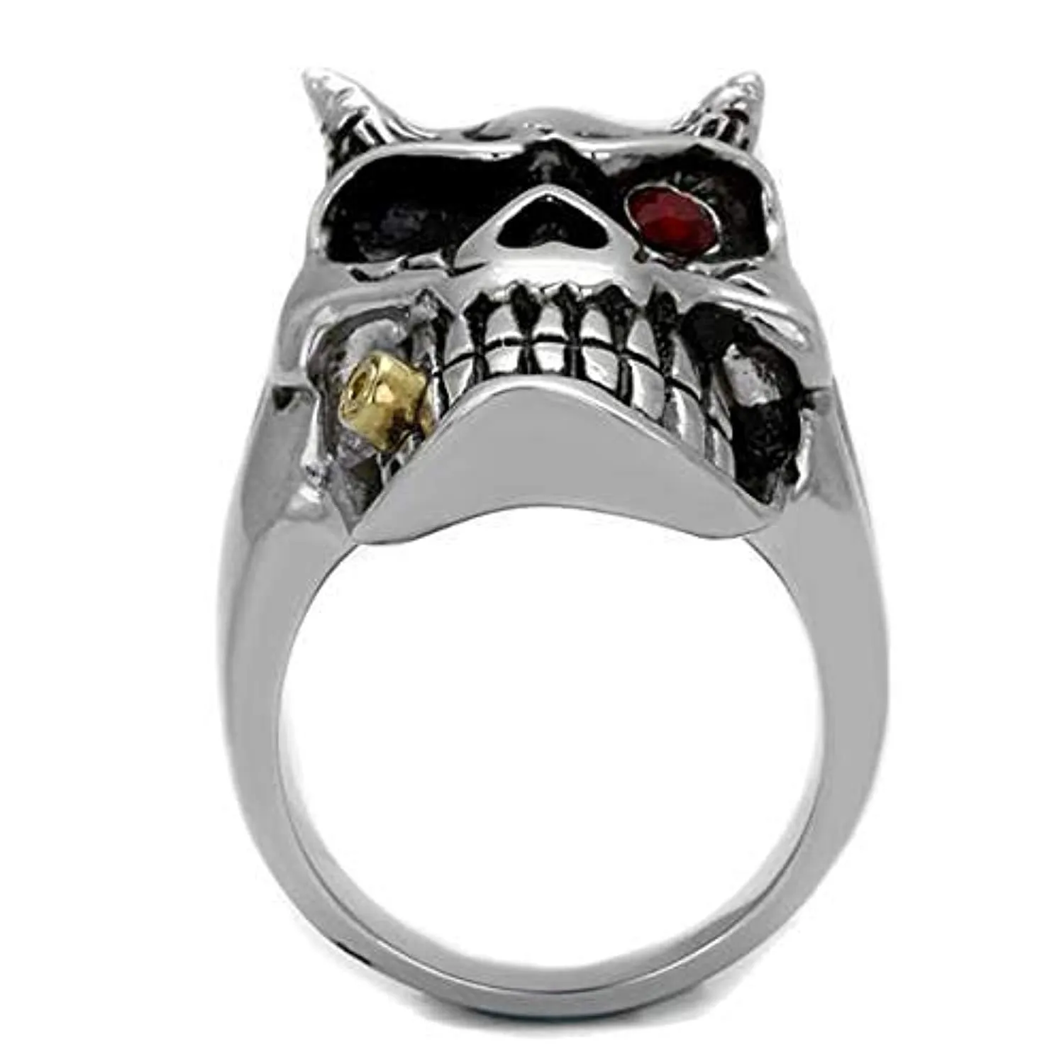 WildKlass Stainless Steel Skull Ring Two-Tone IP Gold Men Top Grade Crystal Siam