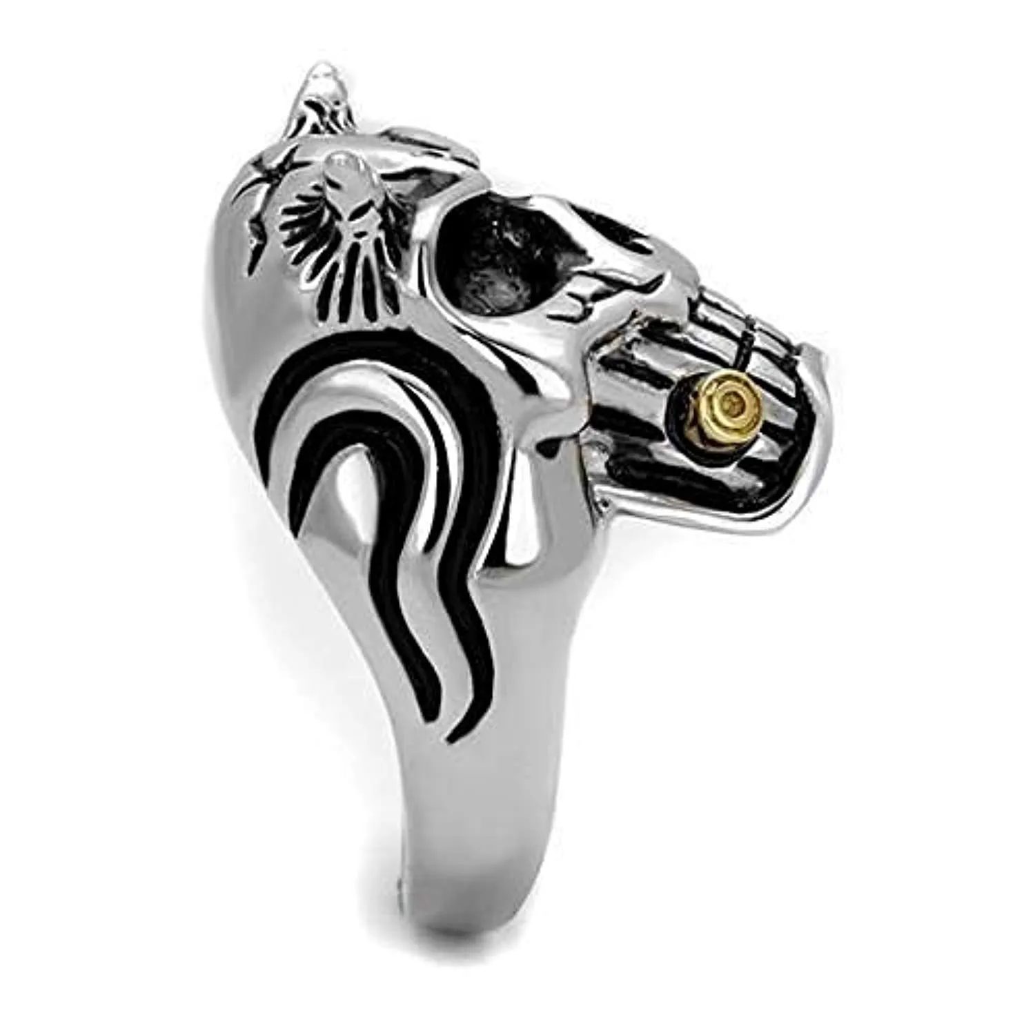 WildKlass Stainless Steel Skull Ring Two-Tone IP Gold Men Top Grade Crystal Siam