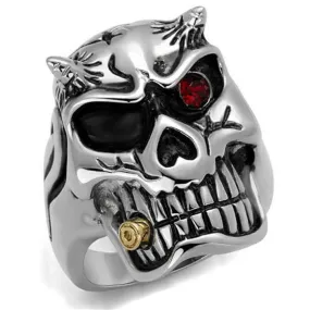 WildKlass Stainless Steel Skull Ring Two-Tone IP Gold Men Top Grade Crystal Siam