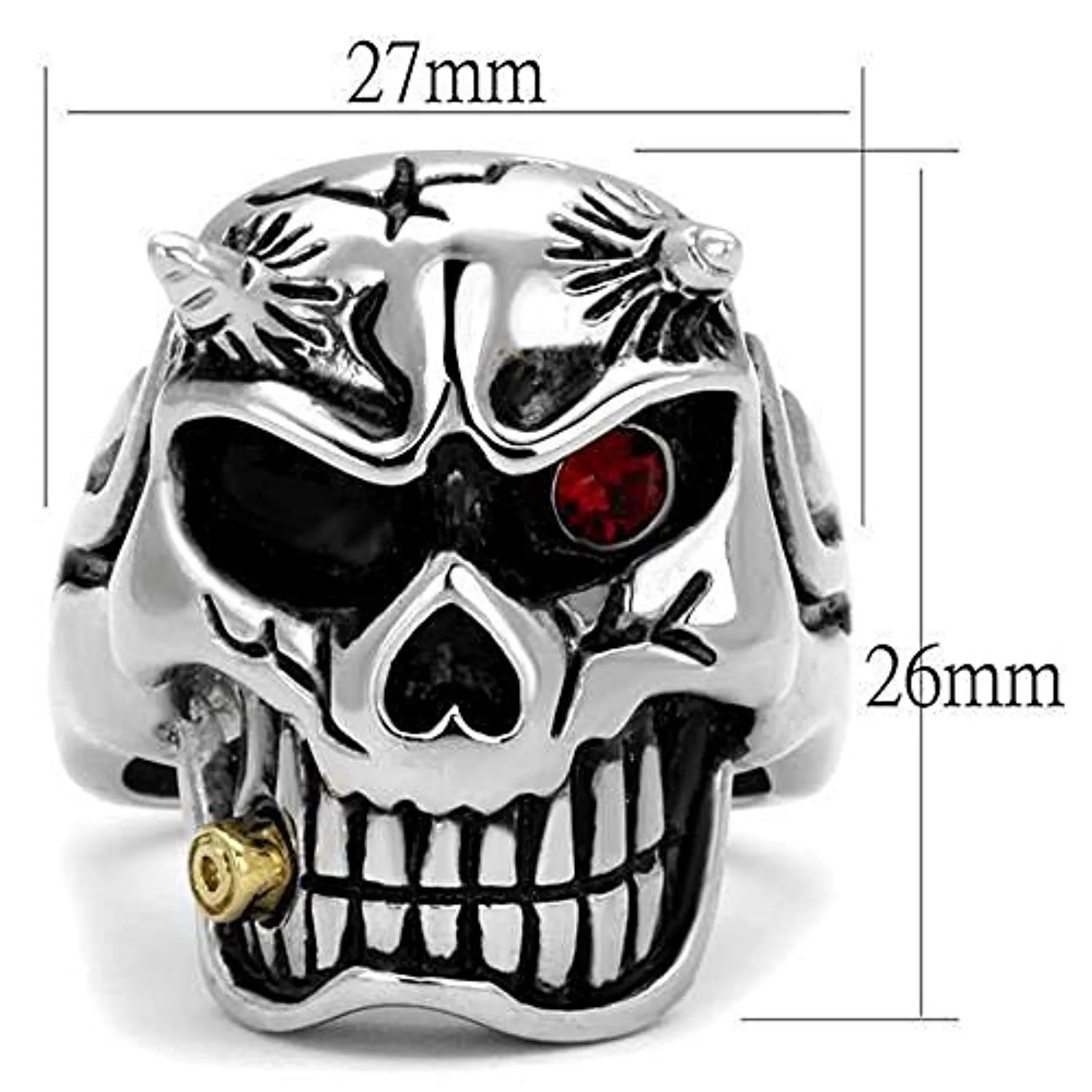 WildKlass Stainless Steel Skull Ring Two-Tone IP Gold Men Top Grade Crystal Siam