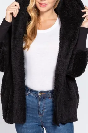 Women's Long sleeve hoodie oversized faux fur open jacket