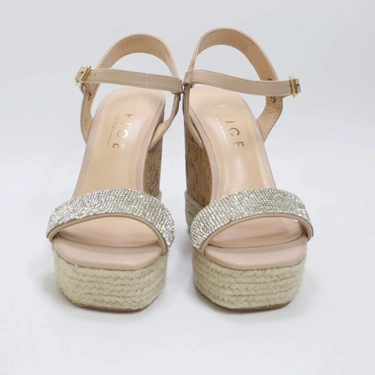 Womens Office Heated Cork Wedge Espadille Silver Embellished