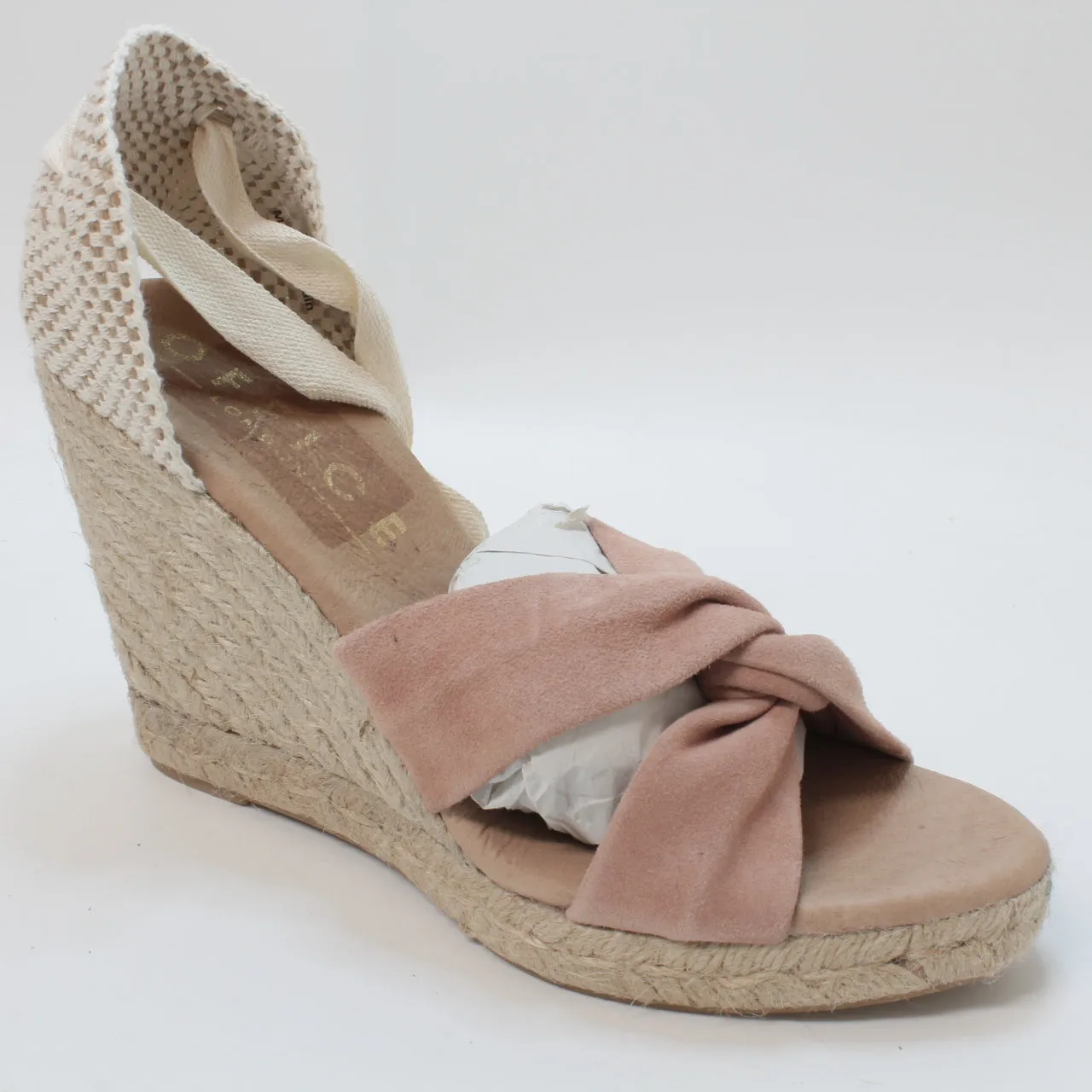 Womens Office Heather Ankle Tie Espadrilles Blush Suede Uk Size 5