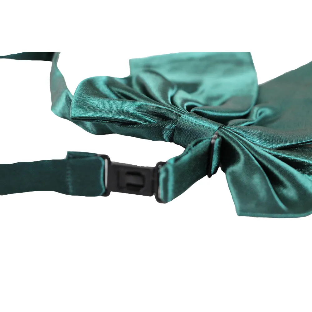 Womens Plain Bottle Green Shirt Collar Bow Tie